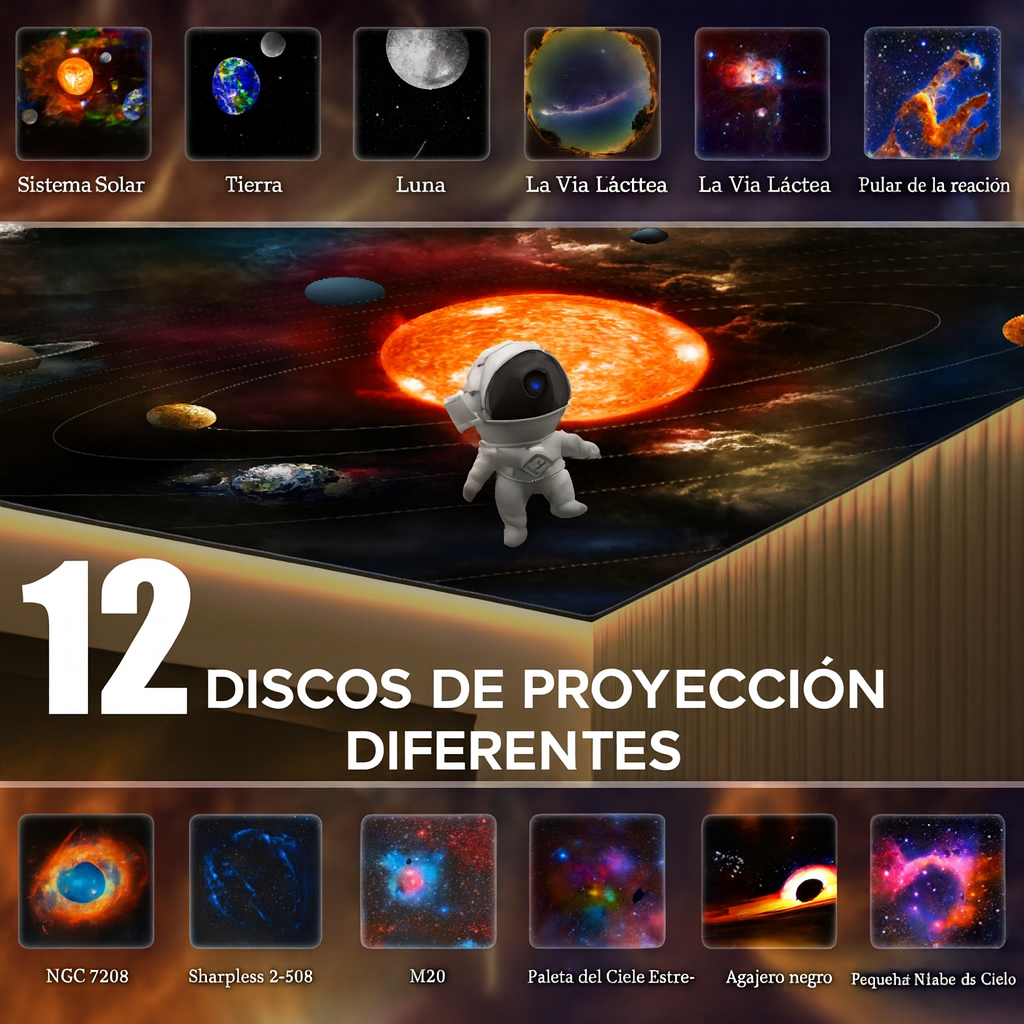 LÁMPARA DE ASTRONAUTA EN COHETE - PROYECTOR GALÁCTICO INFANTIL