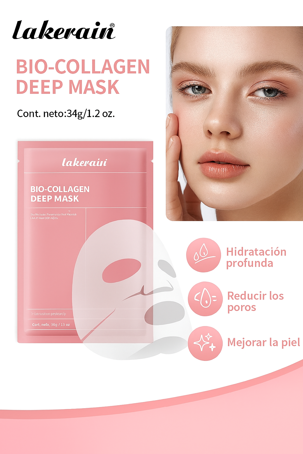 Mascarilla facial de biocolàgeno hidratante profunda, iluminadora de la piel