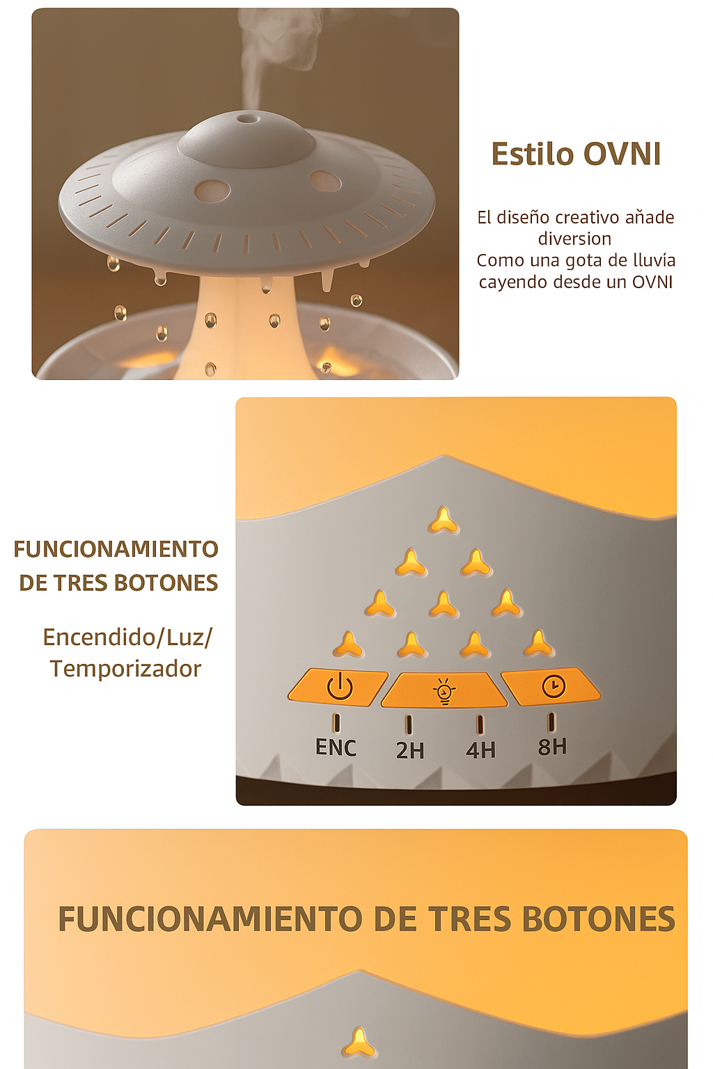 Humificador de lluvia con luz aromaterapia