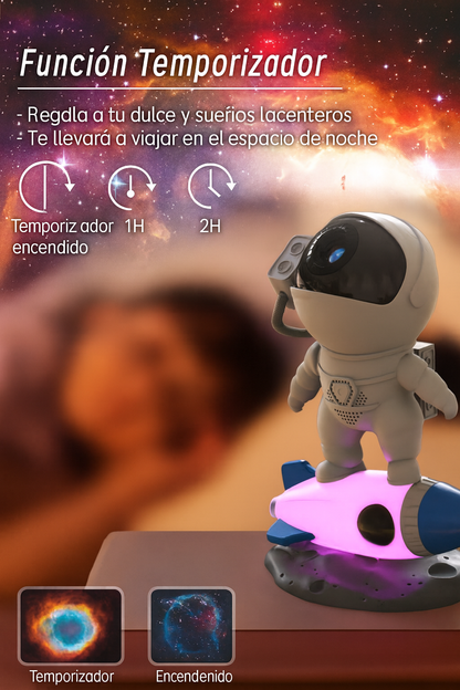 LÁMPARA DE ASTRONAUTA EN COHETE - PROYECTOR GALÁCTICO INFANTIL