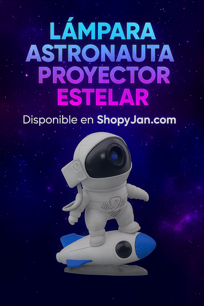 LÁMPARA DE ASTRONAUTA EN COHETE - PROYECTOR GALÁCTICO INFANTIL